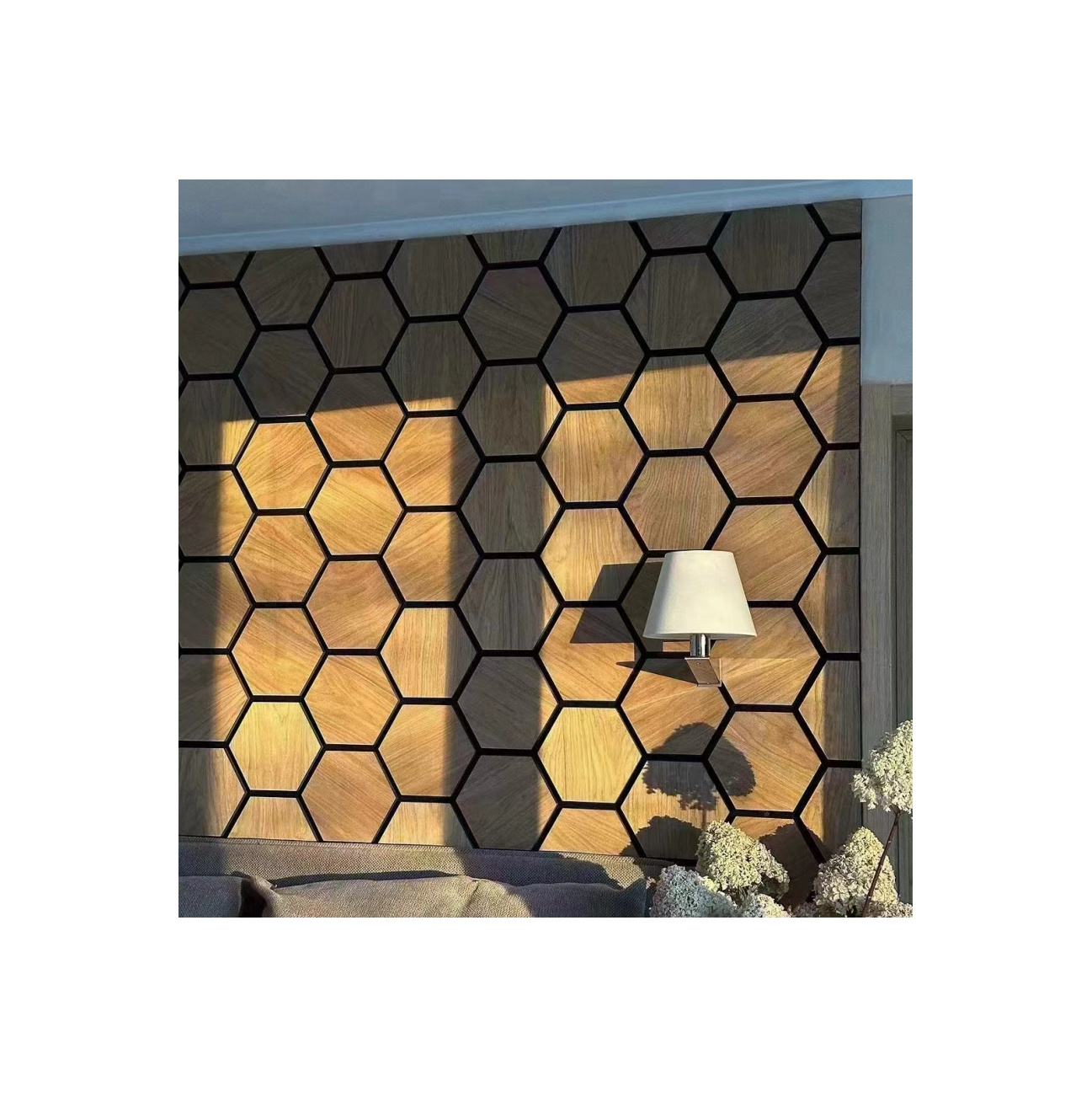 Irini Custom Hexagon Soundproof Wall Panels MDF Akupanel Wood Slatted Wall Acoustic Felt Panels For Interior Decoration