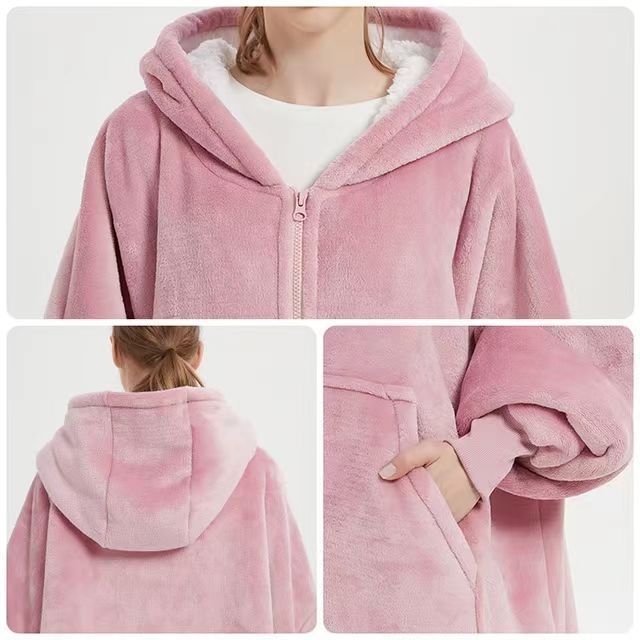 Irini Custom Solid Giant Pocket Women Men Hooded Sherpa Wearable Blanket Sweatshirt  Oversized Hoodie Blanket for Adults