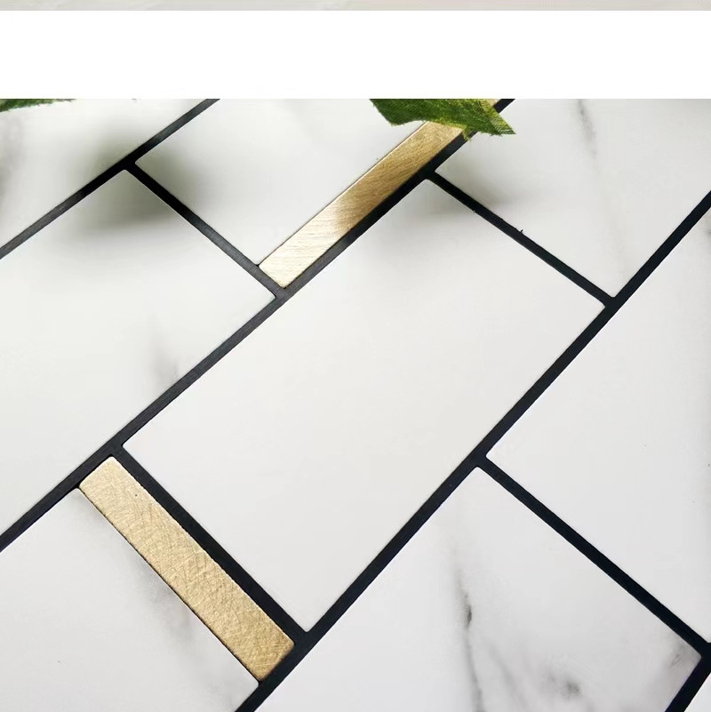 Bufu Marble Collection White with Gold Aluminum PVC Peel and Stick Tile for Kitchen