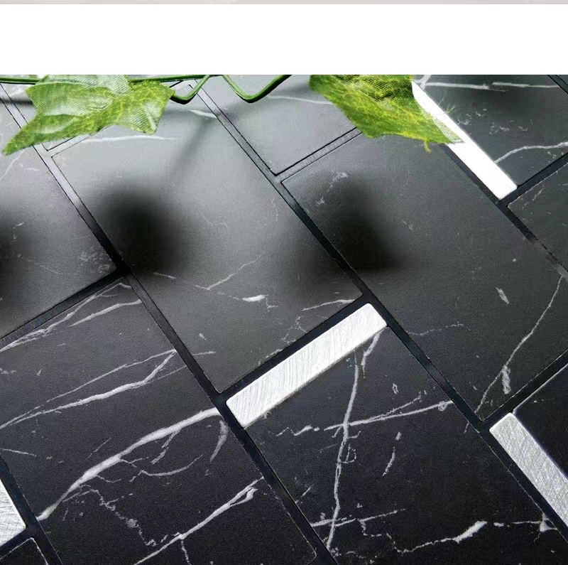 Bufu Marble Design Black and Sliver Peel and Stick Brick Aluminum Backsplash