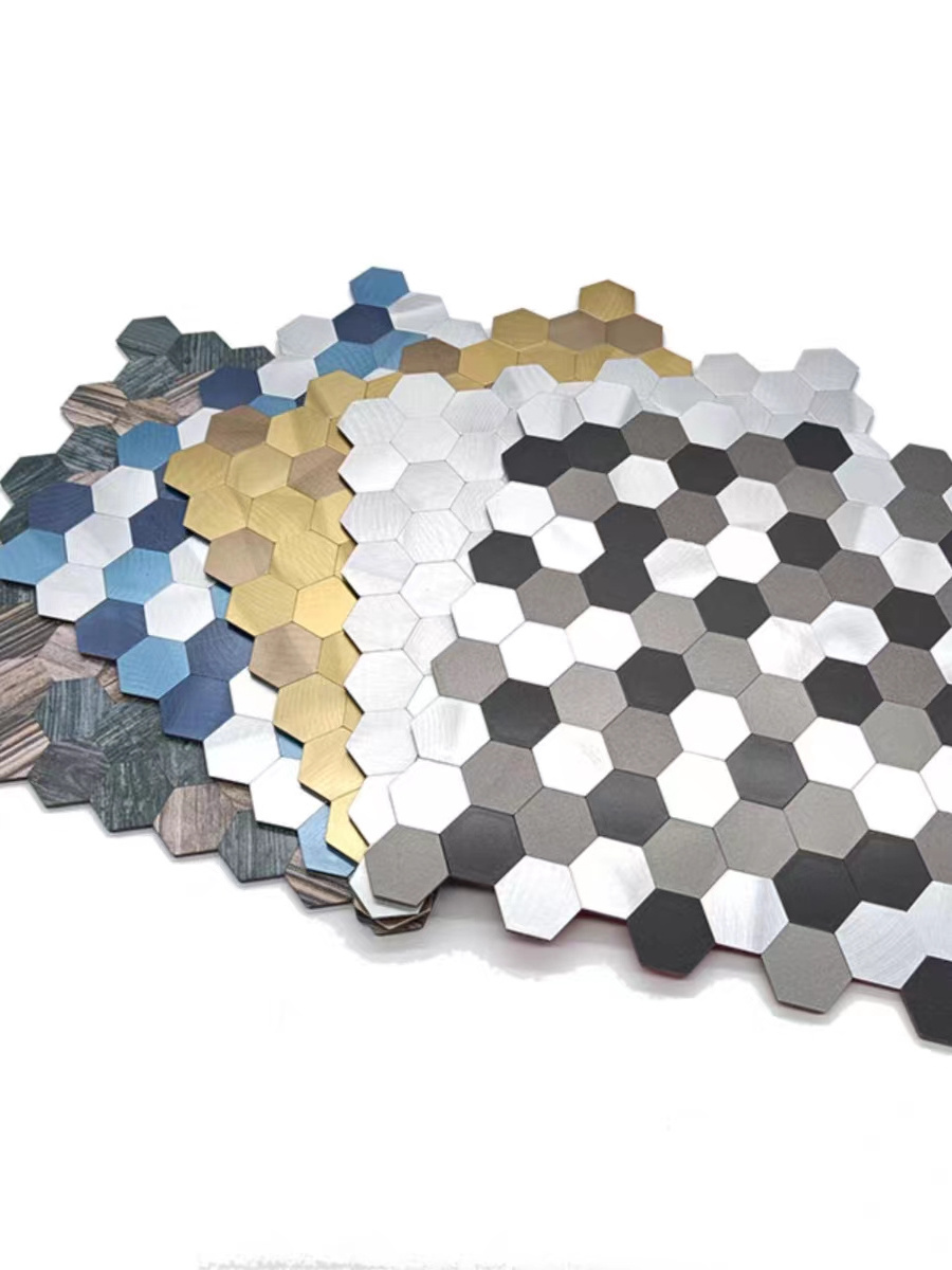 Bufu Durable Black and white Hexagon Faux Marble Brushed Aluminum Peel and Stick Mosaic Tiles for Wall and Floor