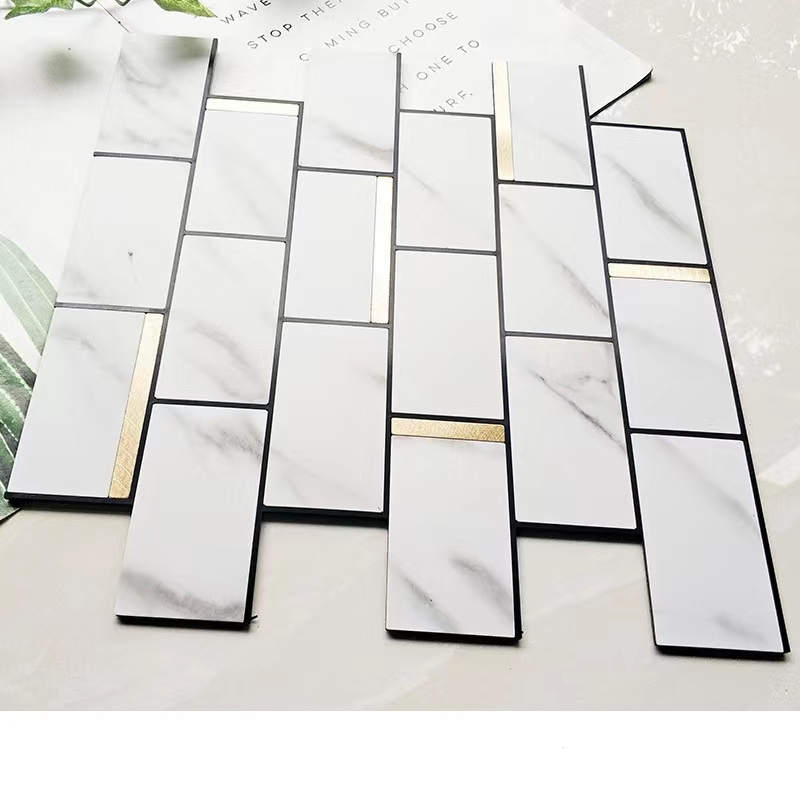 Bufu Marble Collection White with Gold Aluminum PVC Peel and Stick Tile for Kitchen