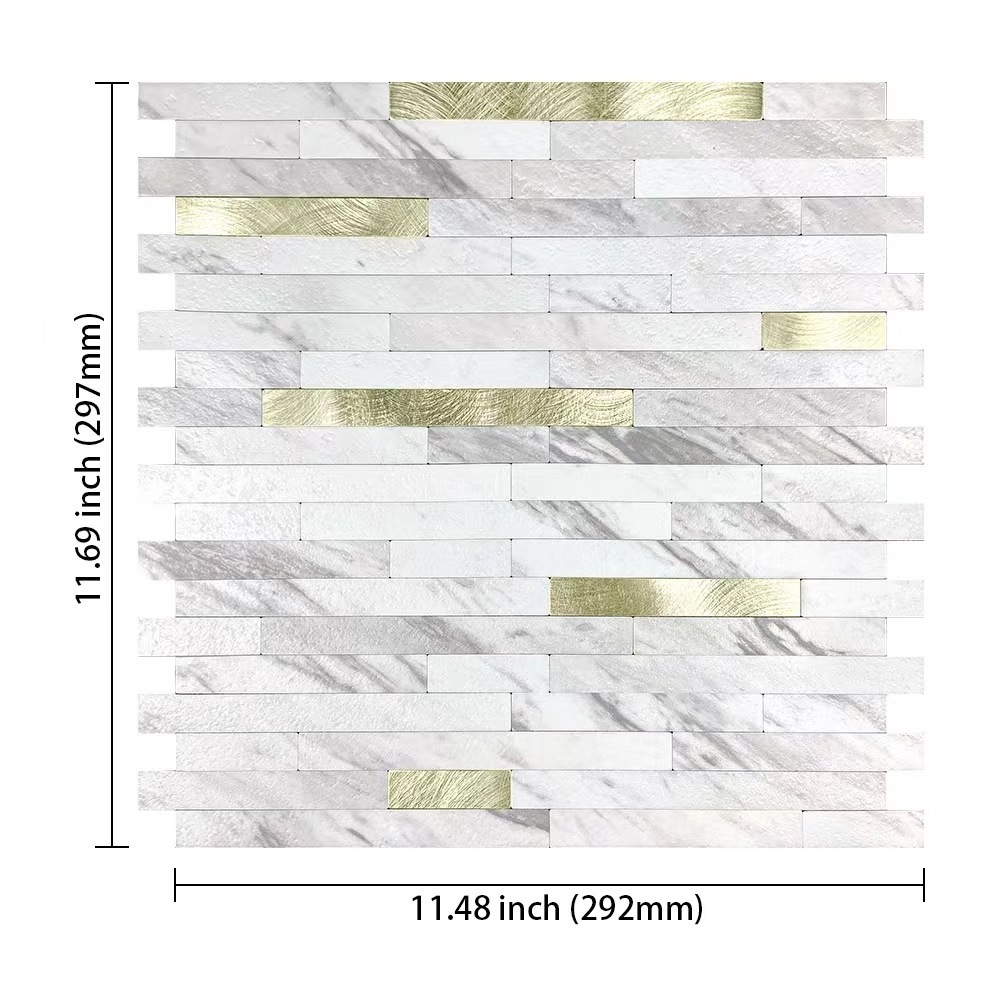 Bufu Waterproof and Moisture-Proof Marble White Peel and Stick Decorative Metallic Wall Tile Backsplash