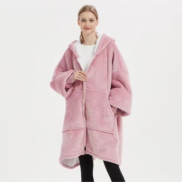 Irini Custom Solid Giant Pocket Women Men Hooded Sherpa Wearable Blanket Sweatshirt  Oversized Hoodie Blanket for Adults