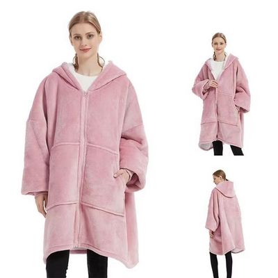 Irini Custom Solid Giant Pocket Women Men Hooded Sherpa Wearable Blanket Sweatshirt  Oversized Hoodie Blanket for Adults