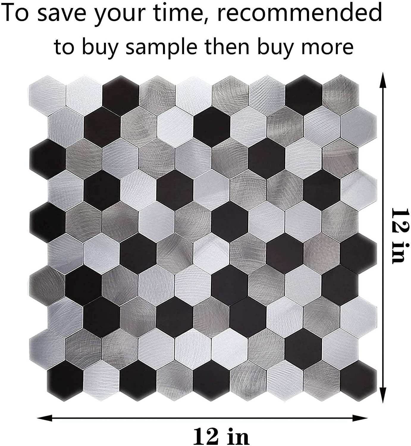 Bufu Durable Black and white Hexagon Faux Marble Brushed Aluminum Peel and Stick Mosaic Tiles for Wall and Floor