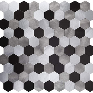 Bufu Durable Black and white Hexagon Faux Marble Brushed Aluminum Peel and Stick Mosaic Tiles for Wall and Floor