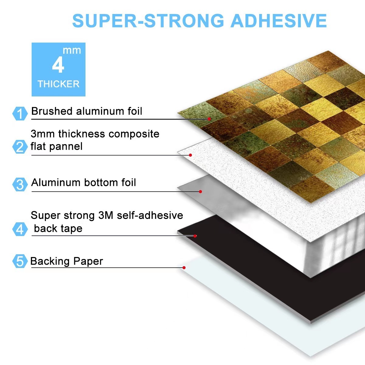 Bufu Easy to Apply Long-lasting oil painting style Aluminum Peel and Stick Backsplash Mosaic Tiles for Bathrooms and Kitchens