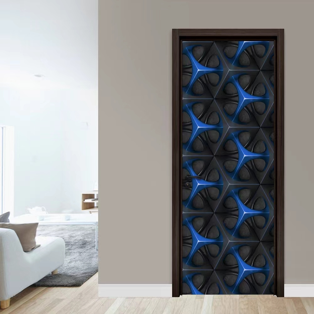 Bufu Custom Metallic Texture Stickers 3D Simulation Door Removable Waterproof 3D Wallpaper For Door Decals