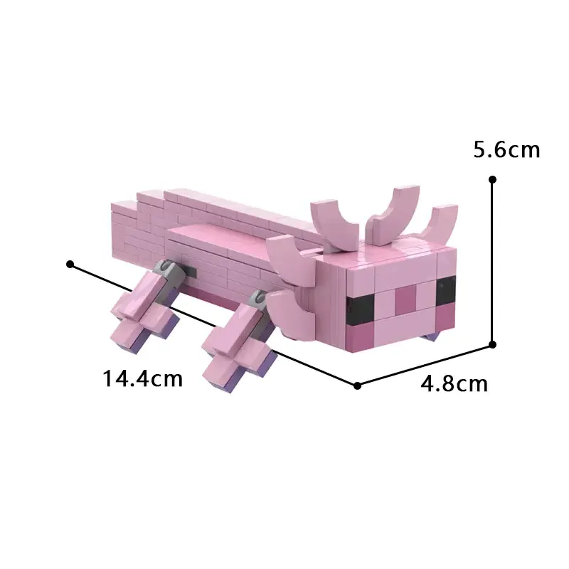 MOC Mexican Cute Animal Axolotl Building Blocks Set Pink Hexagonal Dinosaur Salamander Bricks Toy For Children Kid Birthday Gift