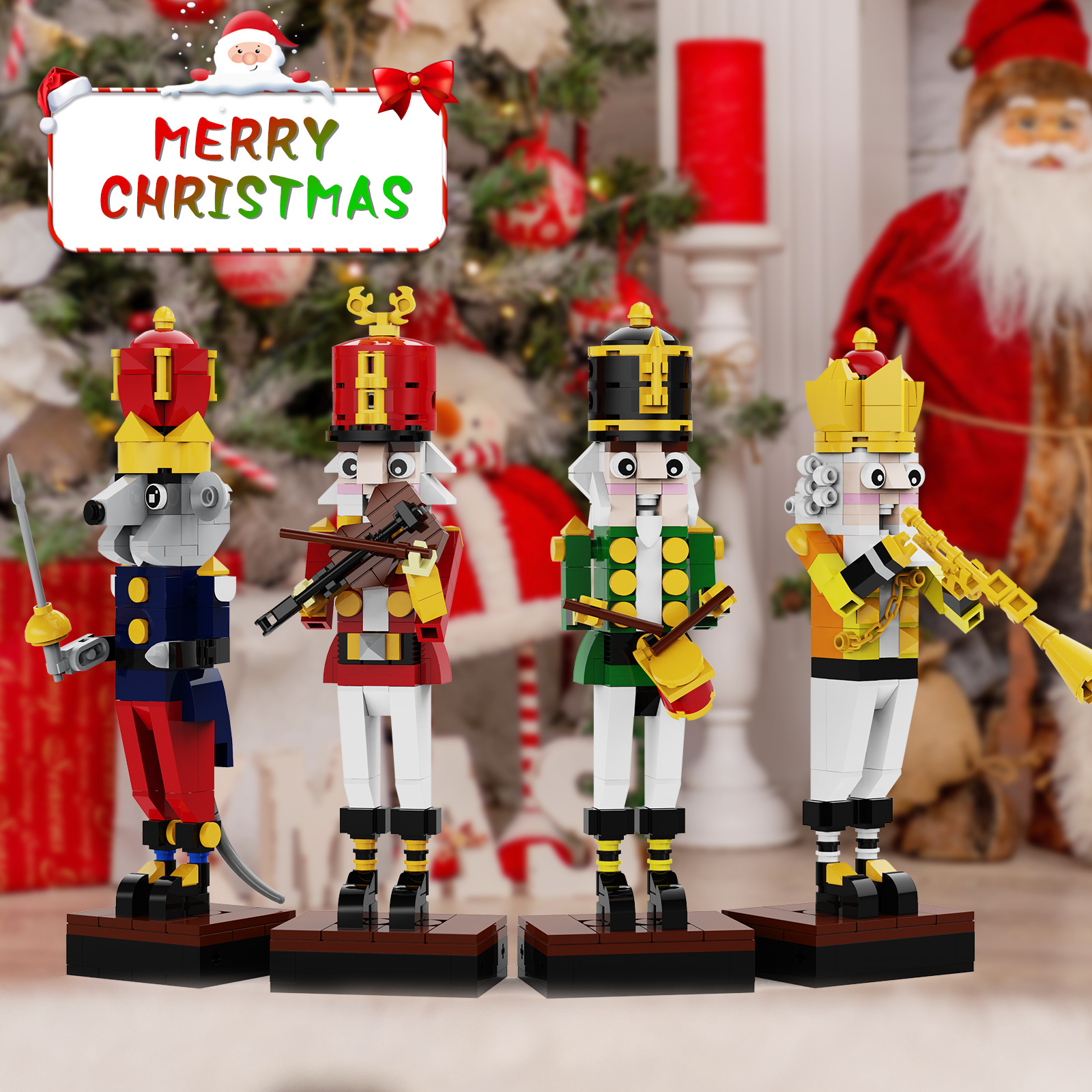 Christmas Nutcracker Building Kits  Xmas Nutcracker King and Soldier Building Sets Contain Trumpeter Drummer Violinist