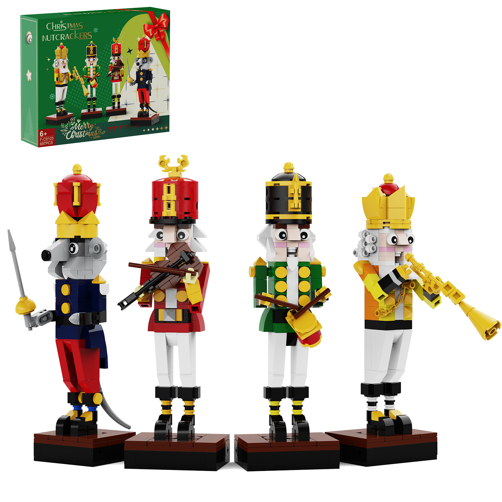 Christmas Nutcracker Building Kits  Xmas Nutcracker King and Soldier Building Sets Contain Trumpeter Drummer Violinist