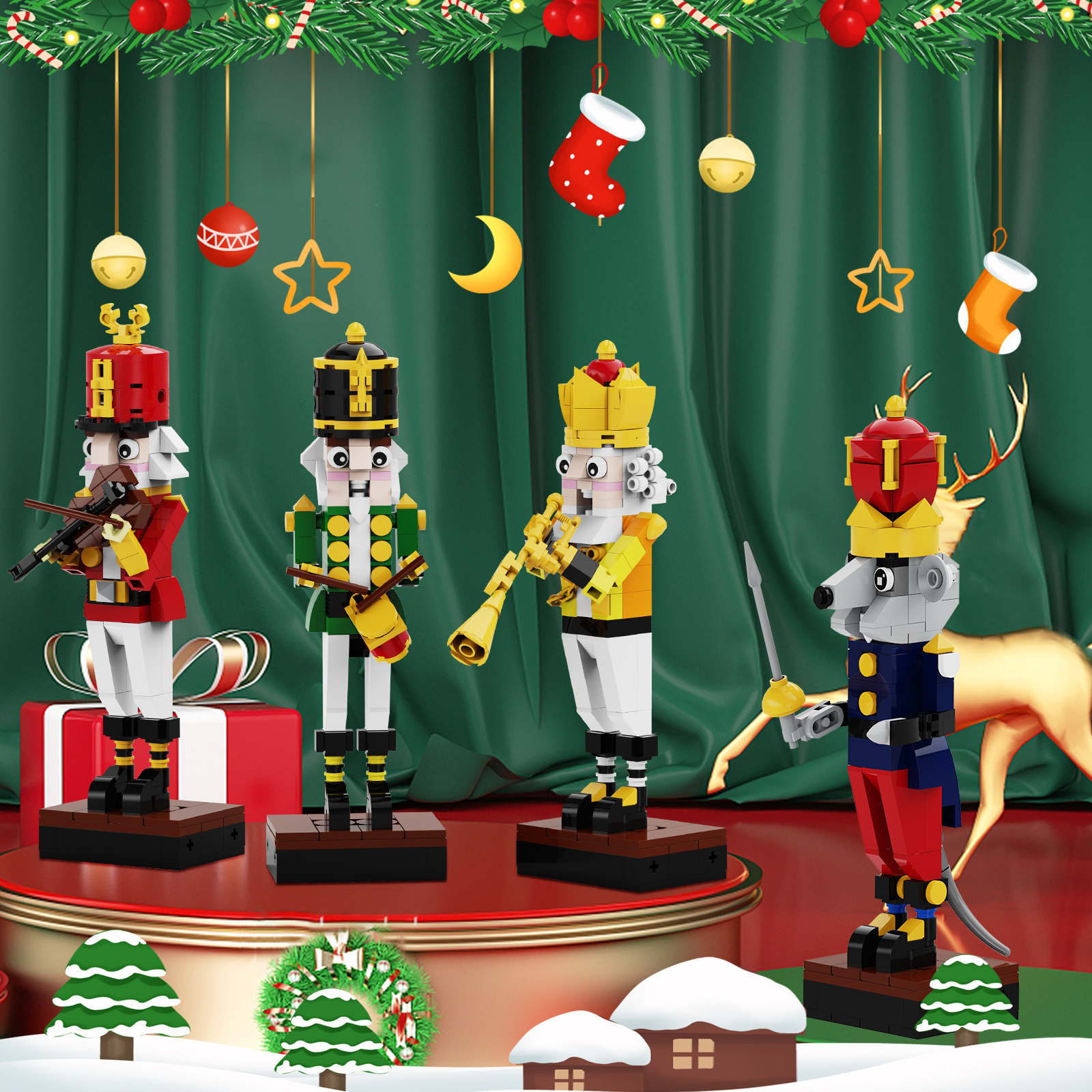 Christmas Nutcracker Building Kits  Xmas Nutcracker King and Soldier Building Sets Contain Trumpeter Drummer Violinist