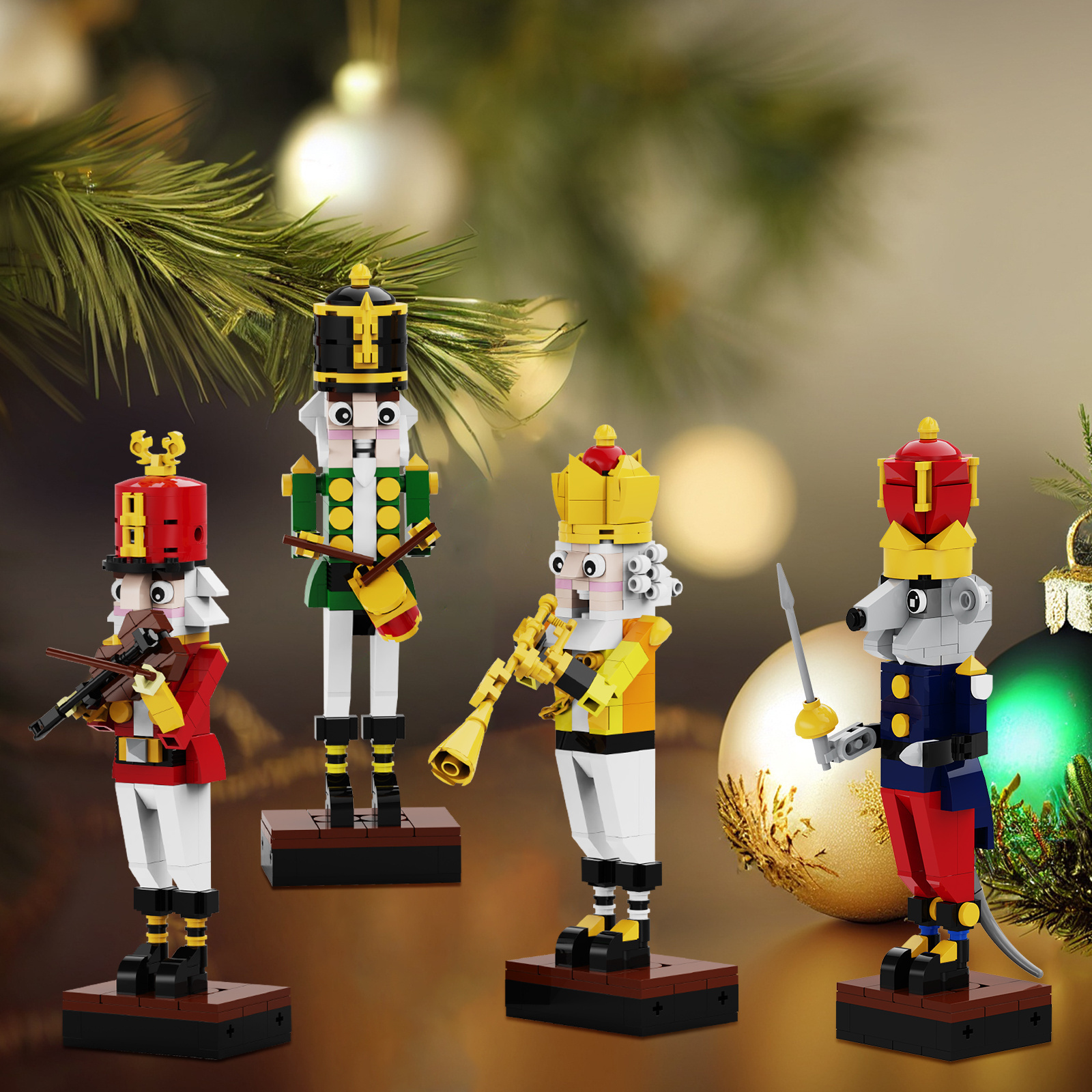 Christmas Nutcracker Building Kits  Xmas Nutcracker King and Soldier Building Sets Contain Trumpeter Drummer Violinist