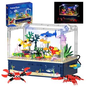 Mesiondy Fish Tank Building Block Set with Light Aquarium Marine Jellyfish Building Block Toy for Kids 6 Home Decor