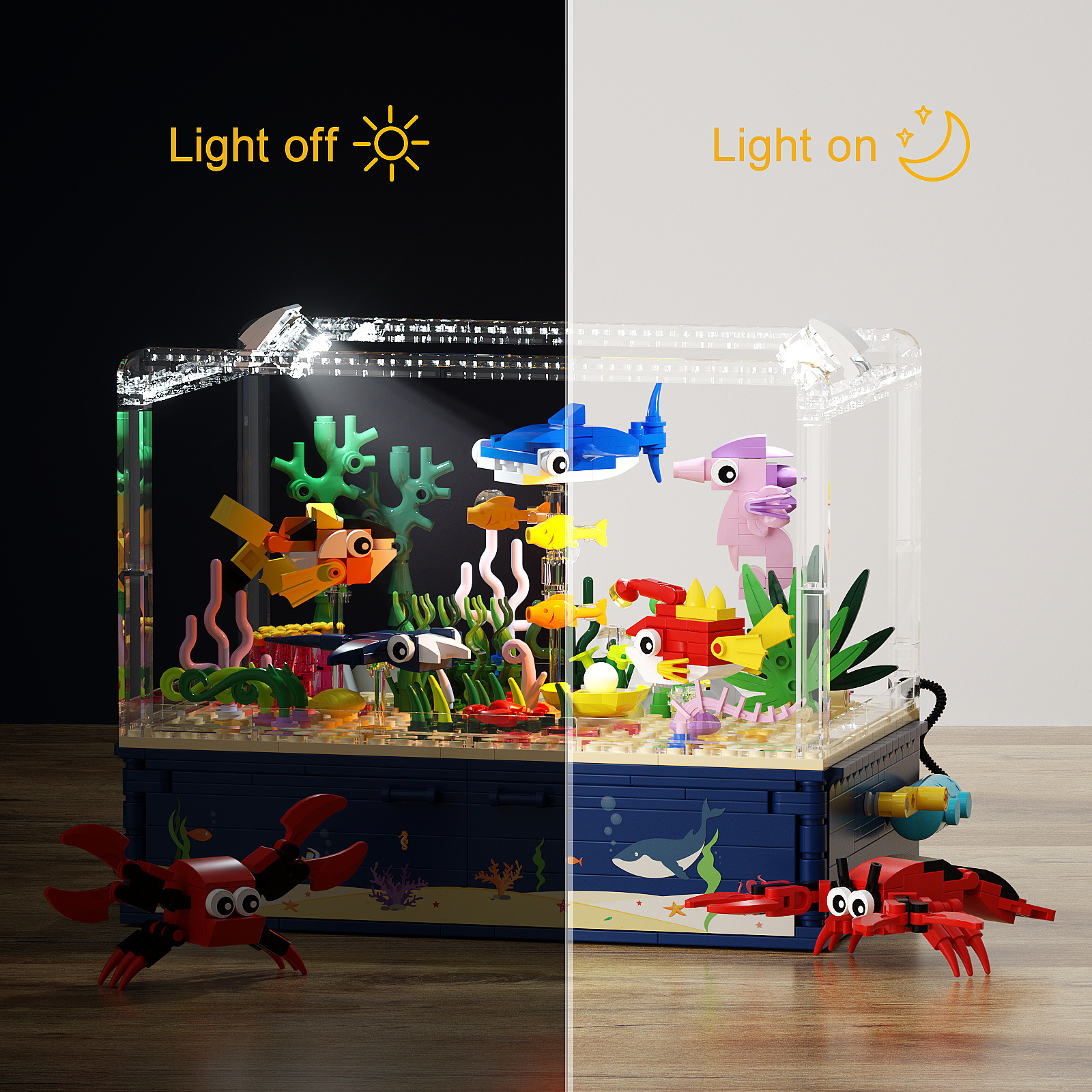 Mesiondy Fish Tank Building Block Set with Light Aquarium Marine Jellyfish Building Block Toy for Kids 6 Home Decor