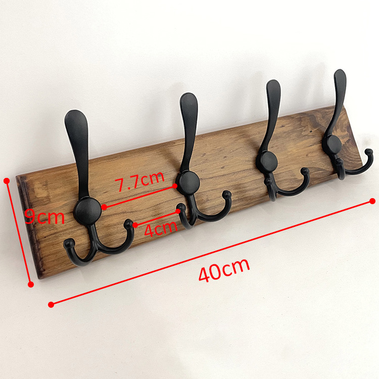 Rustic wooden coat hooks rails metal 4 hanger wall hooks