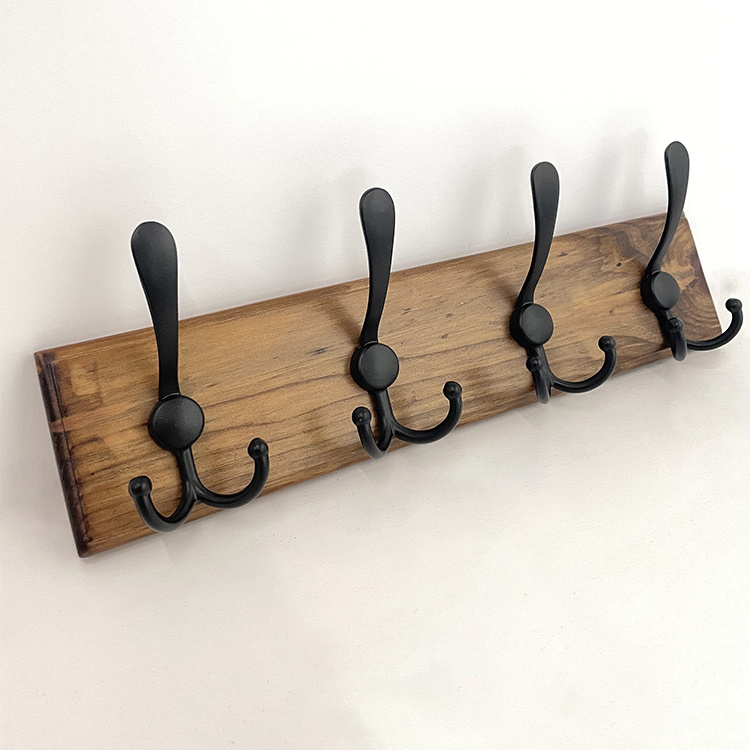 Rustic wooden coat hooks rails metal 4 hanger wall hooks