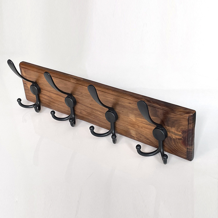 Rustic wooden coat hooks rails metal 4 hanger wall hooks