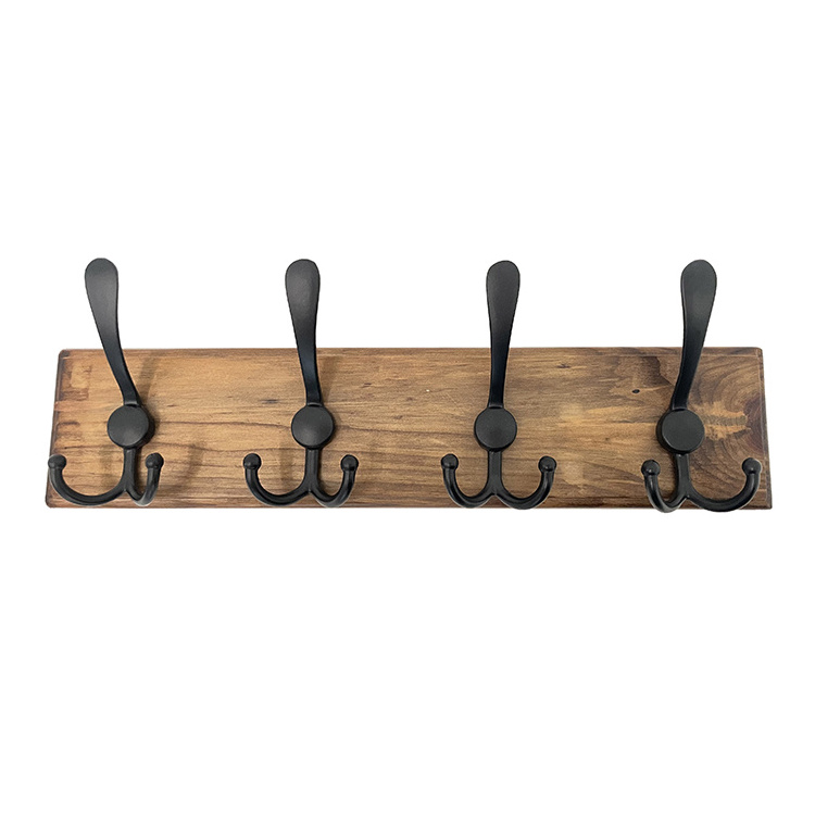 Rustic wooden coat hooks rails metal 4 hanger wall hooks