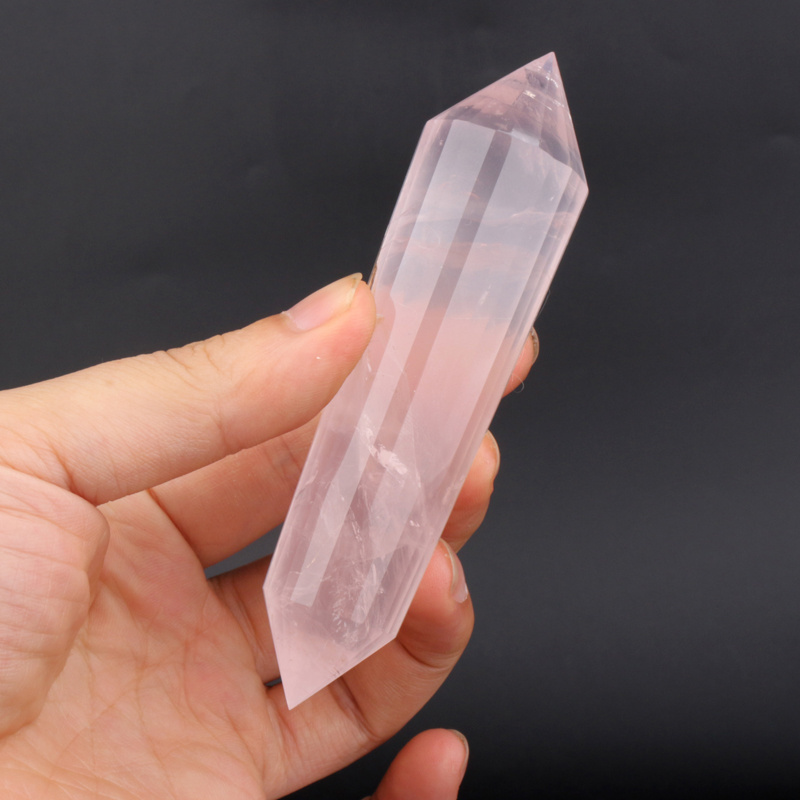 Natural 12  face rose quartz crystal double terminated Vogel crystal point