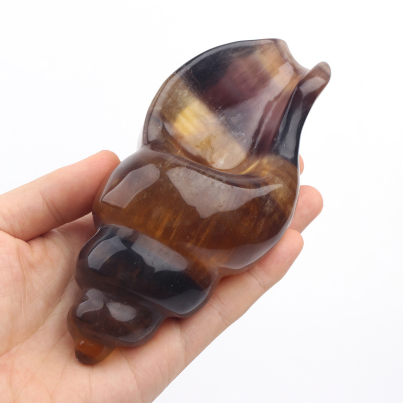 Hand Carved Healing Stone Natural Crystal Polishing Snail Shell Fluorite Conch