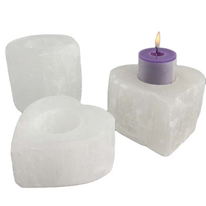 Wholesale High Quality Natural Quartz Healing Stone Candlestick Selenite Crystal Candle Holder