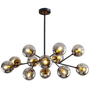 12 Lights Modern Pendant Lighting with Globe Glass Shade Black Pendant Ceiling Lighting Fixtures for Farmhouse Dining Room