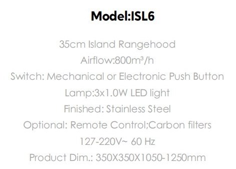 35cm Island cooker hoods Rangehood Stainless Steel