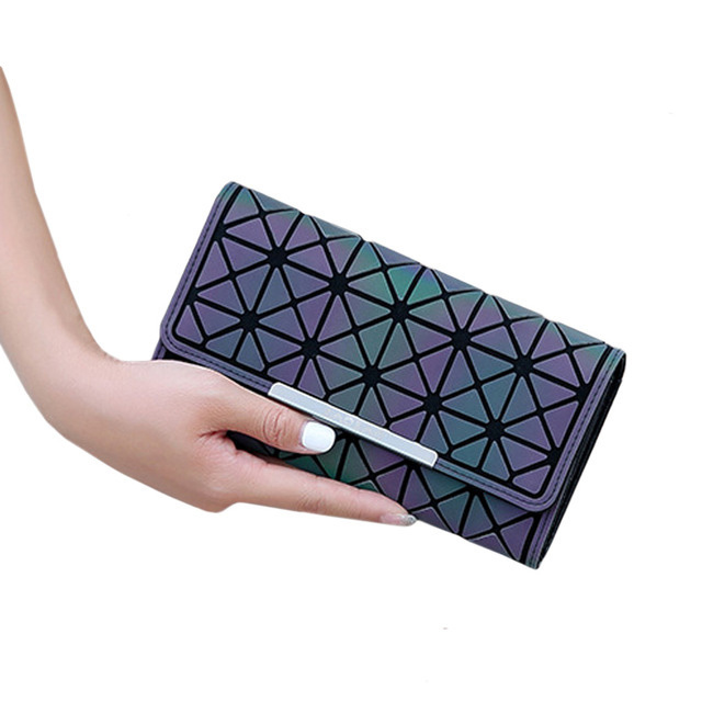 Tao Bao Women Long Clutch Luminous Wallet Geometric Lattice Standard Zipper Wallets Noctilucent Purse Bao Wallet