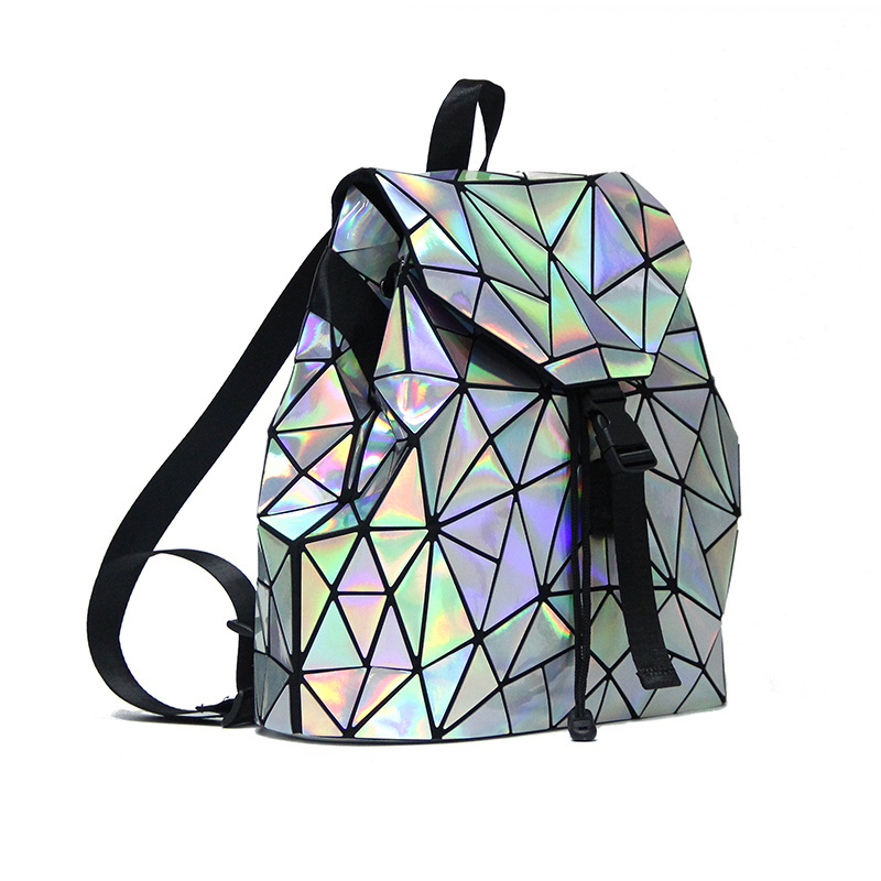 High Quality Geometric Hologram light Reflective Backpacks PU leather Luminous Fashion Backpack for men for women