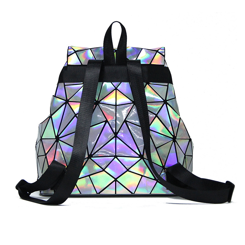 High Quality Geometric Hologram light Reflective Backpacks PU leather Luminous Fashion Backpack for men for women