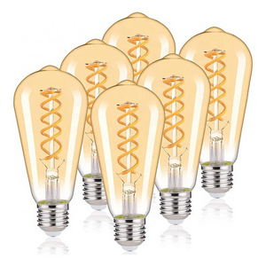 E26 Base ST58 Vintage Edison LED Light Bulb 6W 120V Warm White Amber Glass Spiral LED Filament Bulb for Bathroom Kitchen