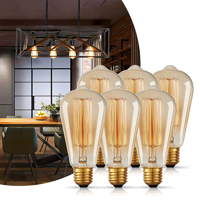 E26 ST64 Led Edison Vintage Light Bulbs 110-130V 240LM 40W 2700K Warm White Amber Glass Dimmable Bulbs