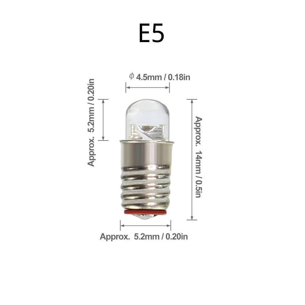 E5 E5.5 LED Screw Bulb Mini Neon Lamp Bulb 12V-14V Model Train Replacement Miniature Light Bulbs