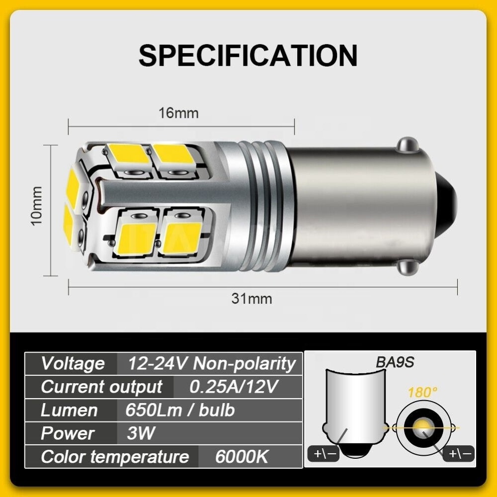 BA9S T4W 3030 LED Indicator Side Parker Light Reverse Bulb 12-24V LED Replacement Lamp