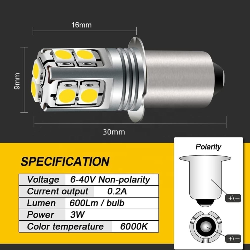 P13.5S 3030 10SMD LED Flashlight Bulb 6-40V LED Replacement Flashlight Torch Lantern Work Lights