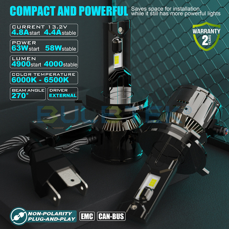 BULBTEK HP8 High Power LED Luces Luz 200W 20000LM H1 H4 H7 H13 Car CANBUS Lighting 9004 9007 9005 9006 9012 LED Headlight Bulb