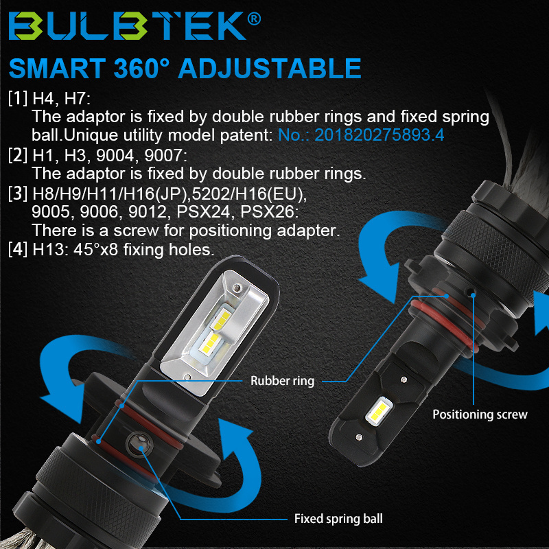 BULBTEK  G11B H4 LED Headlight Copper Belt Fanless CANBUS EMC H4 Auto Car Headlight Bulb