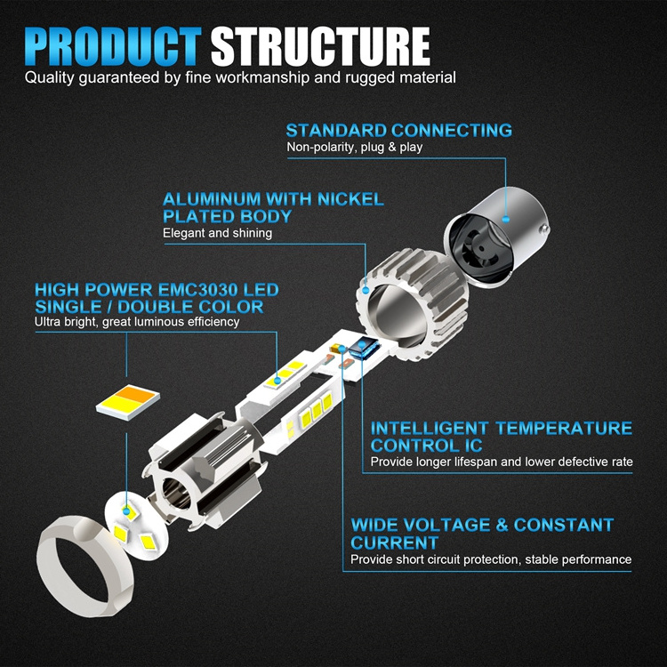 BULBTEK 3030 LED Bulb Dual White And Amber Red Car Light Bulb T20 T25 S25 1157 BA15D BAY15D Super Bright Auto LED Lighting Bulbs