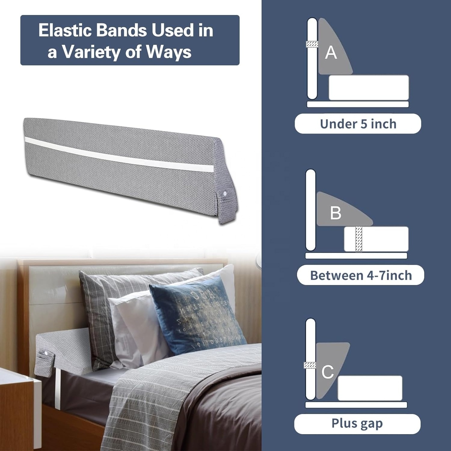 Memory Foam Bed Wedge Pillow with Elastic Bands Headboard and Mattress Gap Filler for Enhanced Comfort and Support