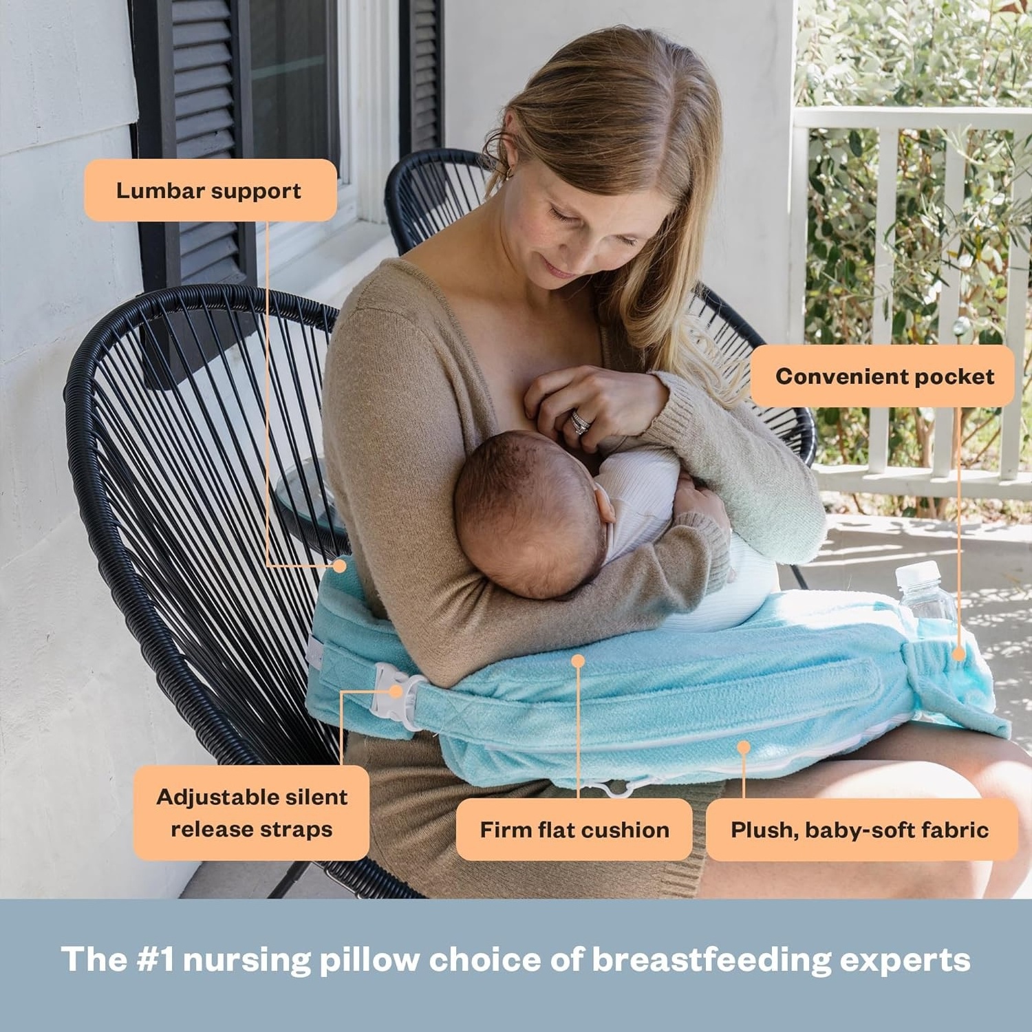 Ergonomic Adjustable High Density Nursing Breastfeeding Pillow For Ultimate Support For Mom & Baby with Handy Side Pocket