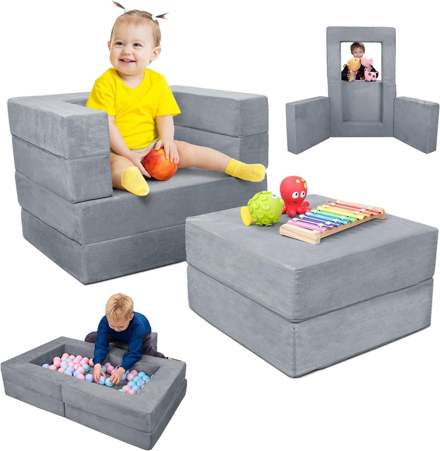 2024 New Soft 3-in-1 Folding Mini High Density Foam Toddler Kids Floor Play Sofa Couch Chair for Girls Boys Fun Play in Playroom