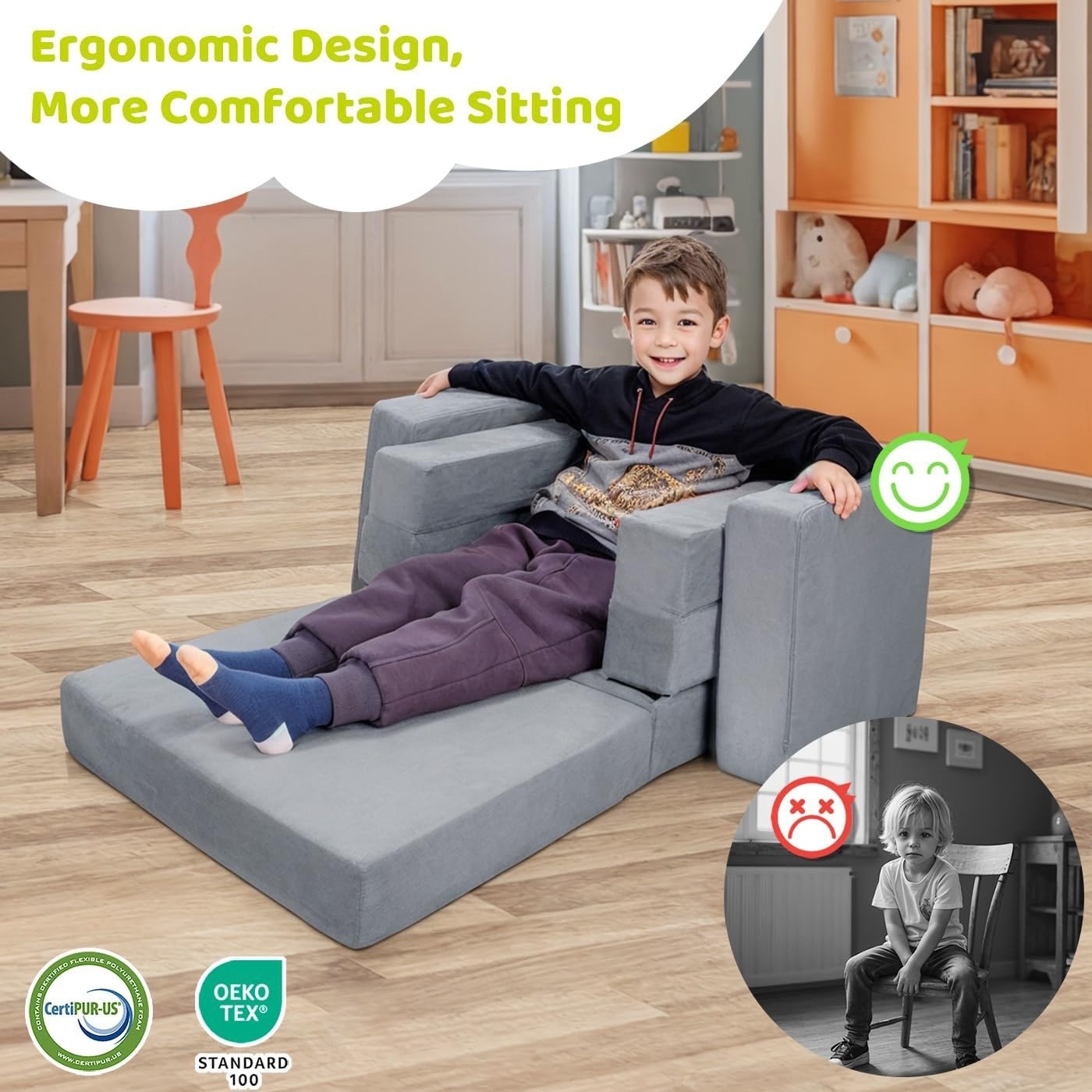 2024 New Soft 3-in-1 Folding Mini High Density Foam Toddler Kids Floor Play Sofa Couch Chair for Girls Boys Fun Play in Playroom