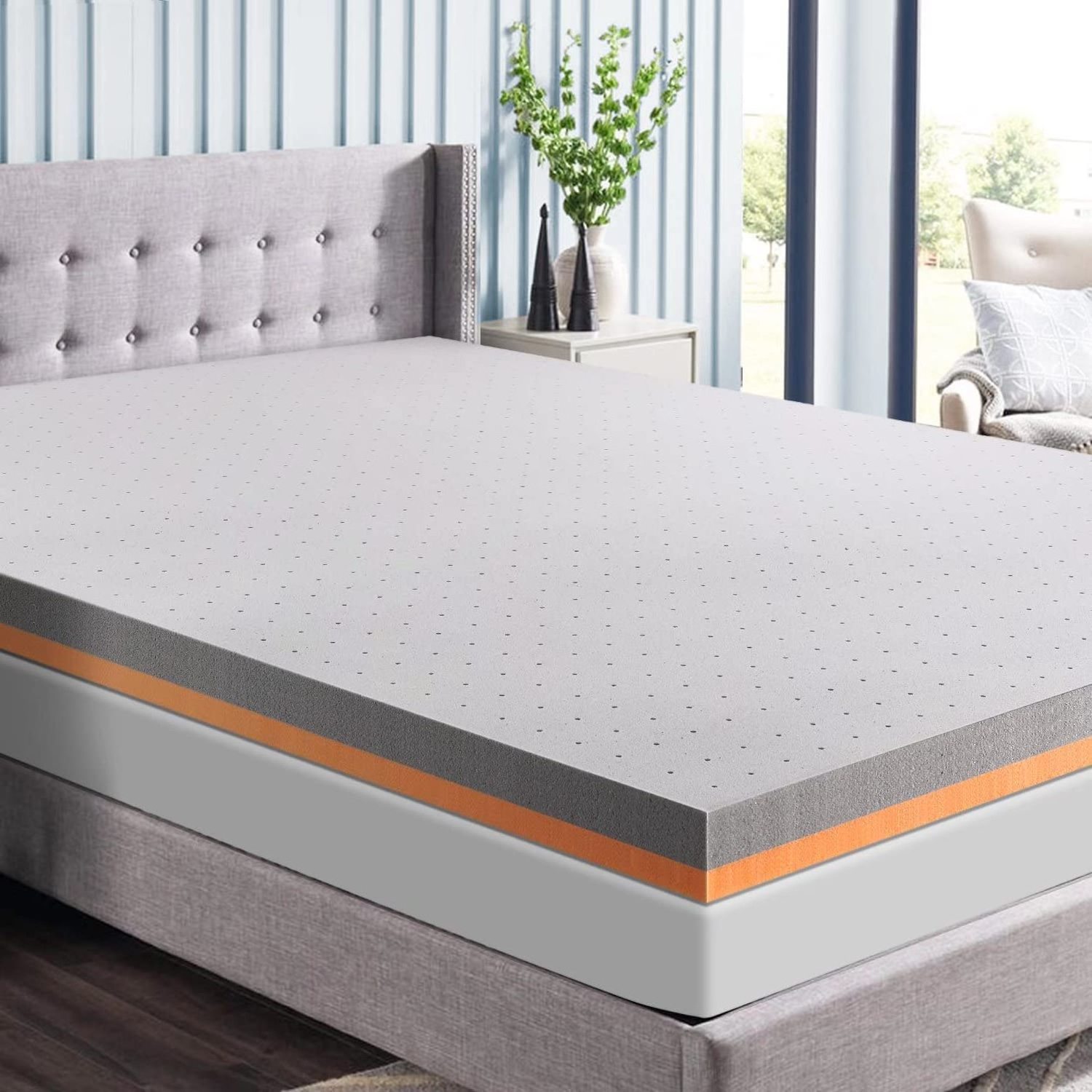 Memory Foam Mattress Topper Full 4 Inch Bamboo Charcoal and Copper Infused Mattress Topper Double Sides Foam Mattress Pad