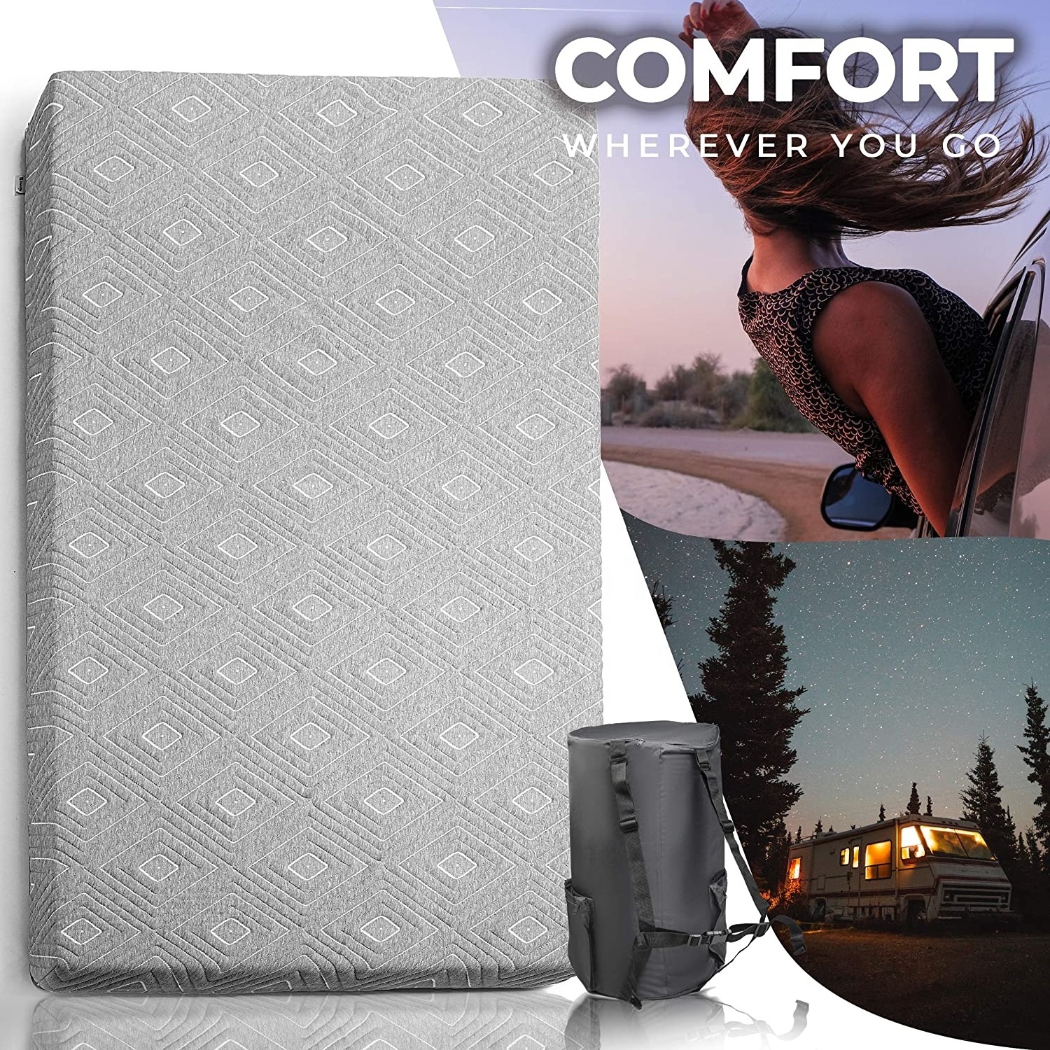 Portable Floor Mat Rull Up Travel Camping Mat Memory Foam Camping Mattress for Travel Camping with Removable Cover and Carry Bag