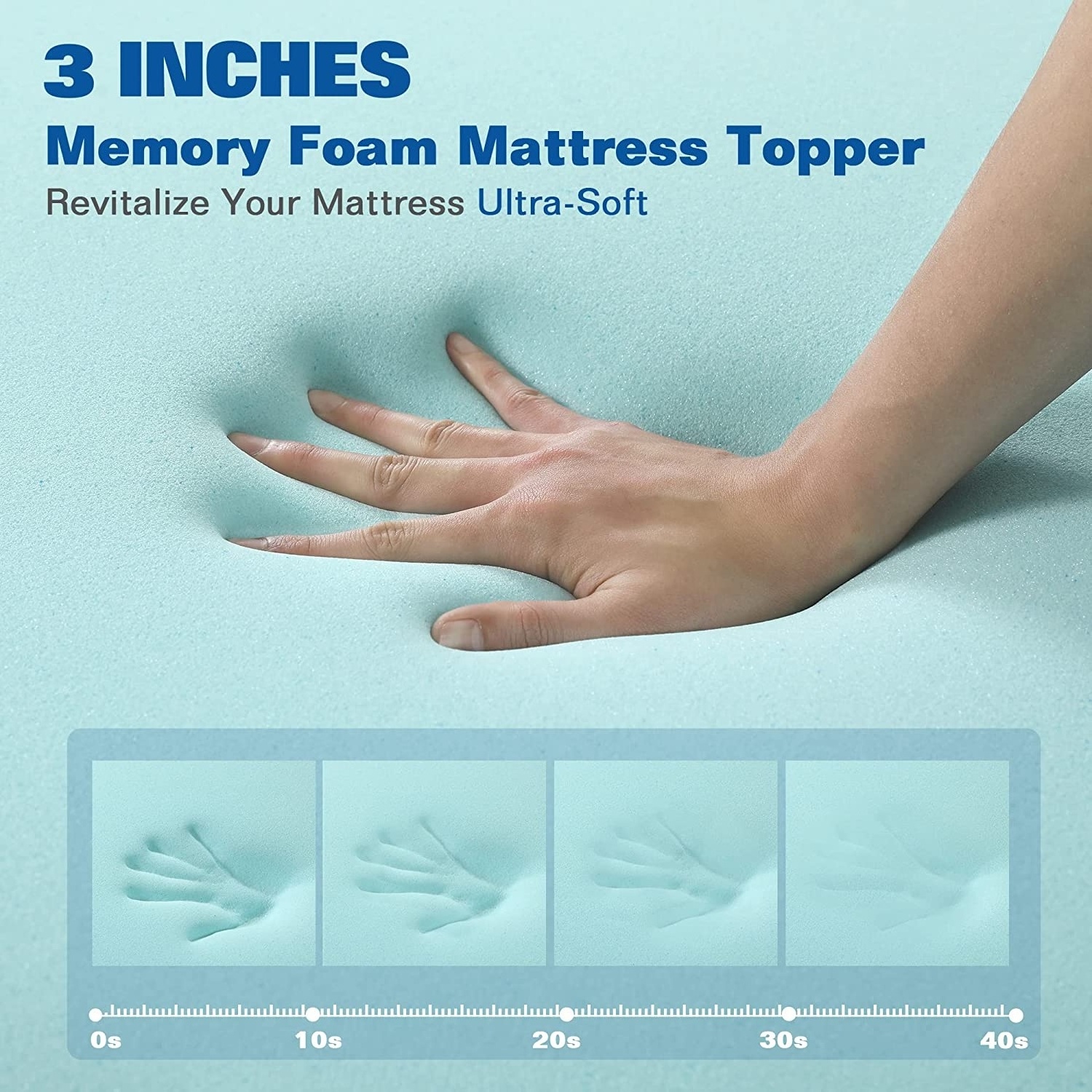 3 Inch Queen Size Gel Cooling Memory Foam Mattress Pad with deep pocket