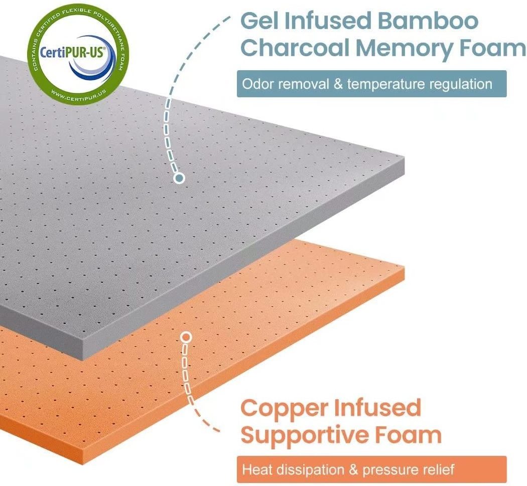 Memory Foam Mattress Topper Full 4 Inch Bamboo Charcoal and Copper Infused Mattress Topper Double Sides Foam Mattress Pad