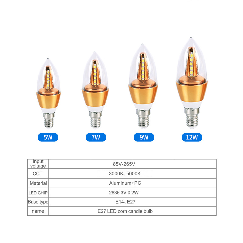 Small Screw Bulbbest Selling Energy Saving Indoor 5W 7W 9W 12W LED Candle Light Bulb