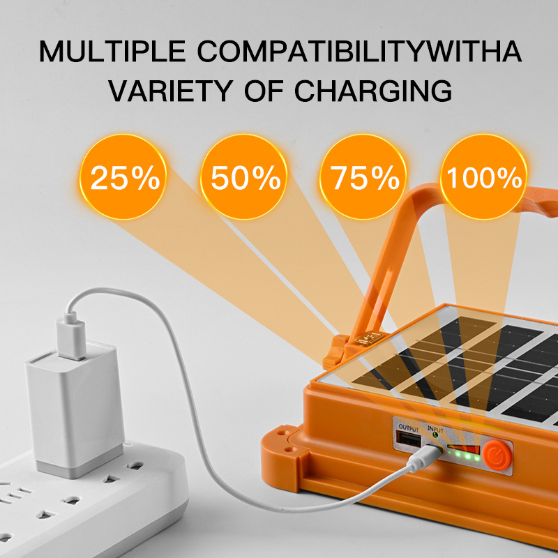 Hot Sale ABS IP67 Outdoor Mobile Power USB Output Charging 100 200 400 600 800 1000 watt Portable Solar Camping Flood Light